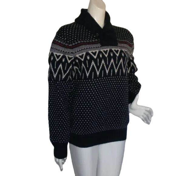 GAP Pullover Sweater, L, Fair Isle, Shawl Collar, Blue Lambswool/Nylon, Nordic - Picture 3 of 13